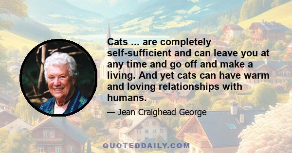 Cats ... are completely self-sufficient and can leave you at any time and go off and make a living. And yet cats can have warm and loving relationships with humans.