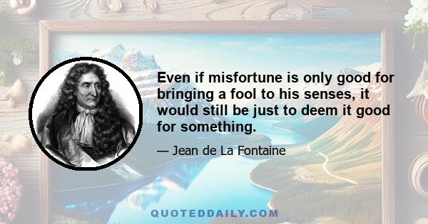 Even if misfortune is only good for bringing a fool to his senses, it would still be just to deem it good for something.