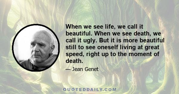 When we see life, we call it beautiful. When we see death, we call it ugly. But it is more beautiful still to see oneself living at great speed, right up to the moment of death.