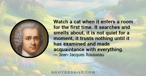 Watch a cat when it enters a room for the first time. It searches and smells about, it is not quiet for a moment, it trusts nothing until it has examined and made acquaintance with everything.