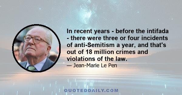 In recent years - before the intifada - there were three or four incidents of anti-Semitism a year, and that's out of 18 million crimes and violations of the law.