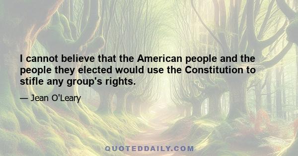 I cannot believe that the American people and the people they elected would use the Constitution to stifle any group's rights.