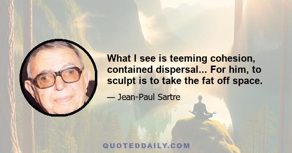 What I see is teeming cohesion, contained dispersal... For him, to sculpt is to take the fat off space.