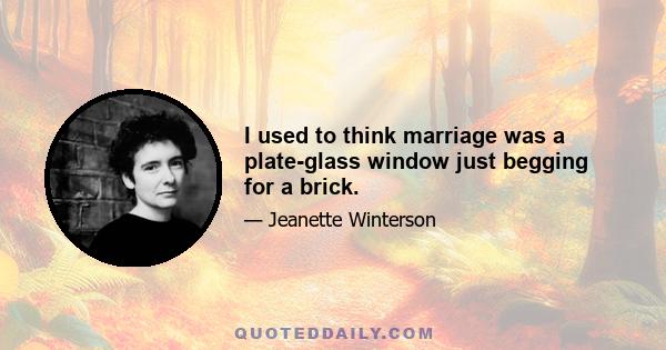 I used to think marriage was a plate-glass window just begging for a brick.