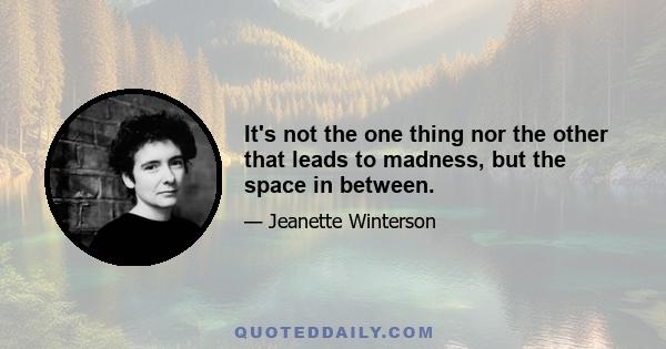 It's not the one thing nor the other that leads to madness, but the space in between.