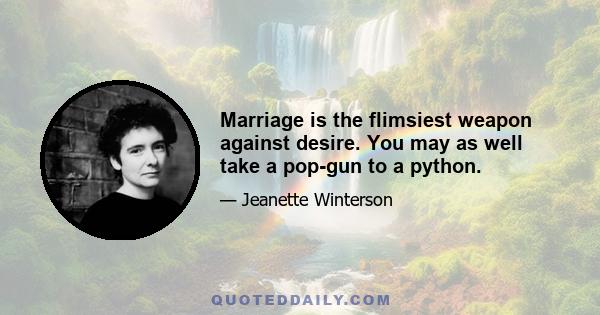 Marriage is the flimsiest weapon against desire. You may as well take a pop-gun to a python.