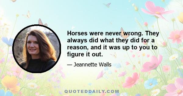 Horses were never wrong. They always did what they did for a reason, and it was up to you to figure it out.