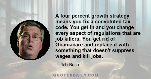 A four percent growth strategy means you fix a convoluted tax code. You get in and you change every aspect of regulations that are job killers. You get rid of Obamacare and replace it with something that doesn't