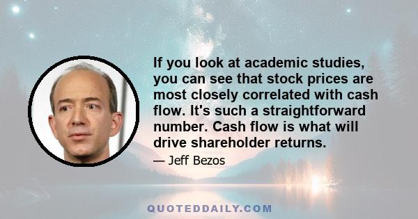 If you look at academic studies, you can see that stock prices are most closely correlated with cash flow. It's such a straightforward number. Cash flow is what will drive shareholder returns.