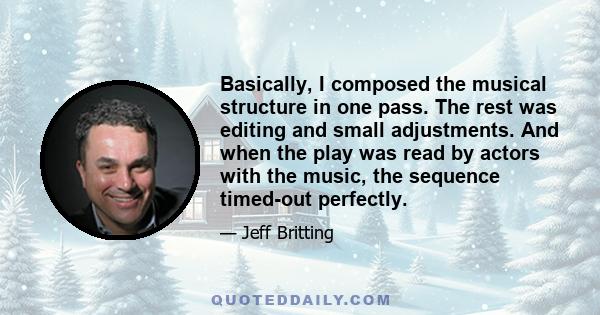 Basically, I composed the musical structure in one pass. The rest was editing and small adjustments. And when the play was read by actors with the music, the sequence timed-out perfectly.