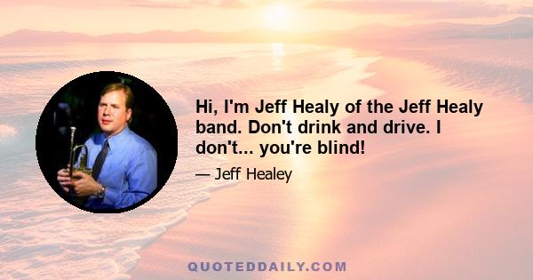 Hi, I'm Jeff Healy of the Jeff Healy band. Don't drink and drive. I don't... you're blind!