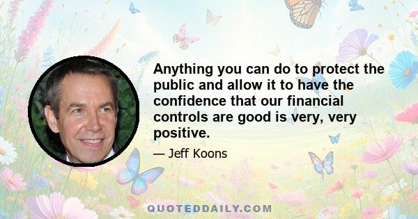 Anything you can do to protect the public and allow it to have the confidence that our financial controls are good is very, very positive.