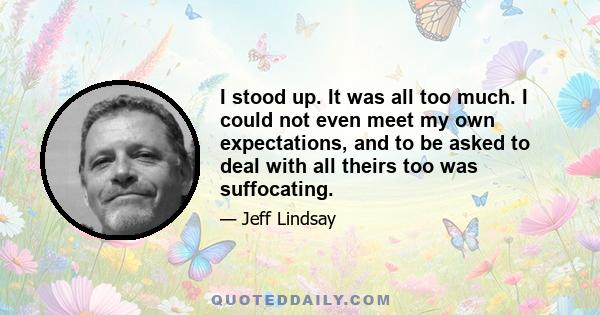 I stood up. It was all too much. I could not even meet my own expectations, and to be asked to deal with all theirs too was suffocating.