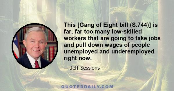 This [Gang of Eight bill (S.744)] is far, far too many low-skilled workers that are going to take jobs and pull down wages of people unemployed and underemployed right now.