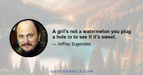 A girl's not a watermelon you plug a hole in to see if it's sweet.