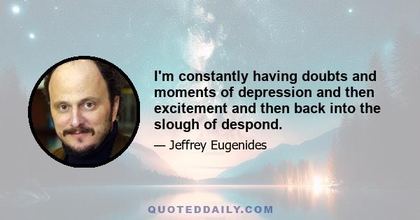 I'm constantly having doubts and moments of depression and then excitement and then back into the slough of despond.