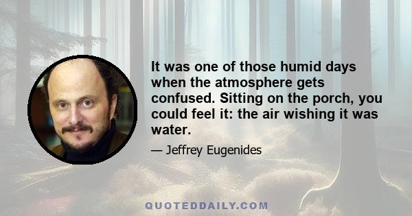 It was one of those humid days when the atmosphere gets confused. Sitting on the porch, you could feel it: the air wishing it was water.