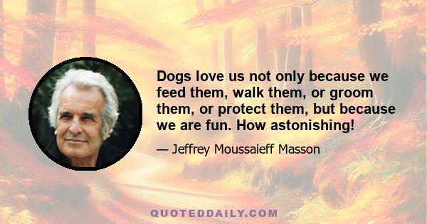 Dogs love us not only because we feed them, walk them, or groom them, or protect them, but because we are fun. How astonishing!