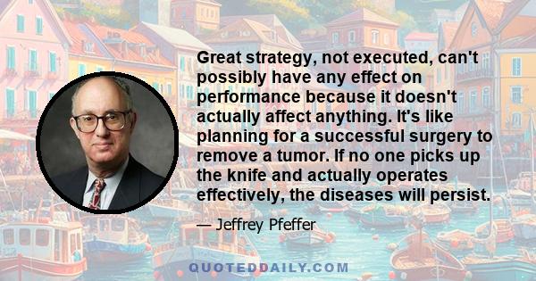 Great strategy, not executed, can't possibly have any effect on performance because it doesn't actually affect anything. It's like planning for a successful surgery to remove a tumor. If no one picks up the knife and