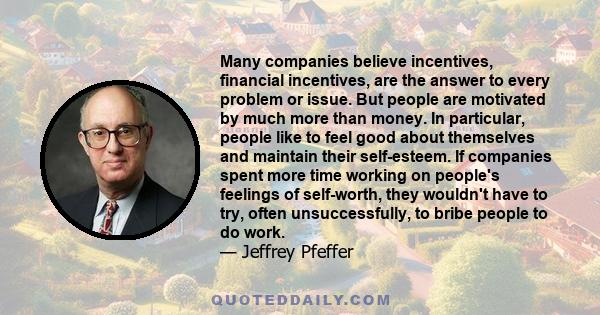 Many companies believe incentives, financial incentives, are the answer to every problem or issue. But people are motivated by much more than money. In particular, people like to feel good about themselves and maintain