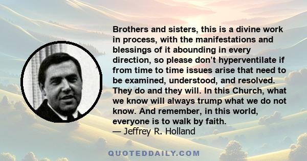 Brothers and sisters, this is a divine work in process, with the manifestations and blessings of it abounding in every direction, so please don’t hyperventilate if from time to time issues arise that need to be