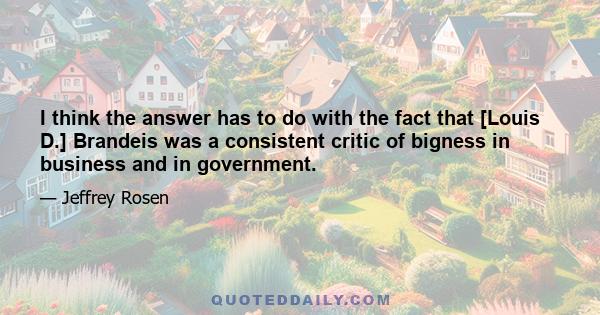 I think the answer has to do with the fact that [Louis D.] Brandeis was a consistent critic of bigness in business and in government.