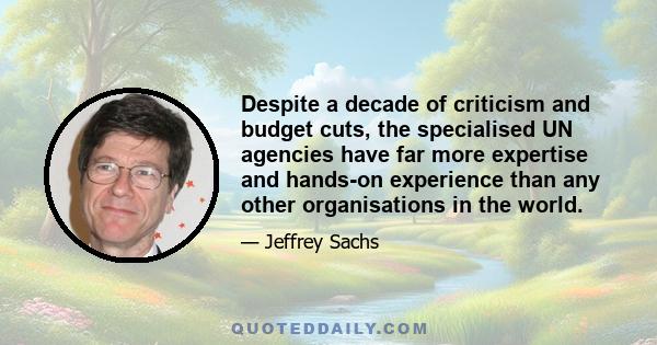 Despite a decade of criticism and budget cuts, the specialised UN agencies have far more expertise and hands-on experience than any other organisations in the world.