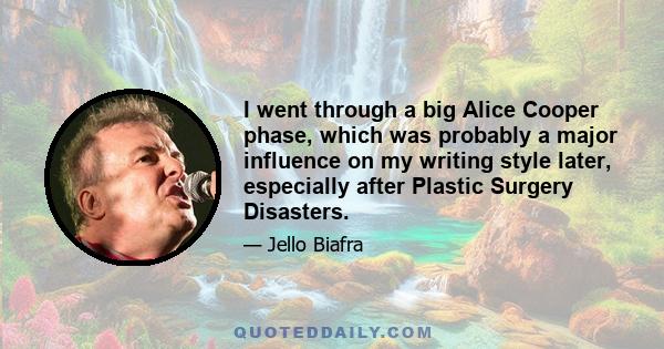 I went through a big Alice Cooper phase, which was probably a major influence on my writing style later, especially after Plastic Surgery Disasters.