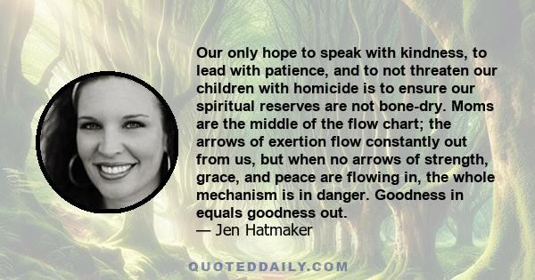 Our only hope to speak with kindness, to lead with patience, and to not threaten our children with homicide is to ensure our spiritual reserves are not bone-dry. Moms are the middle of the flow chart; the arrows of