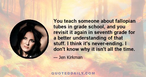 You teach someone about fallopian tubes in grade school, and you revisit it again in seventh grade for a better understanding of that stuff. I think it's never-ending. I don't know why it isn't all the time.