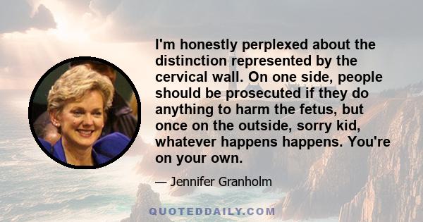 I'm honestly perplexed about the distinction represented by the cervical wall. On one side, people should be prosecuted if they do anything to harm the fetus, but once on the outside, sorry kid, whatever happens