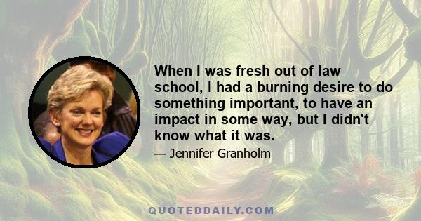 When I was fresh out of law school, I had a burning desire to do something important, to have an impact in some way, but I didn't know what it was.