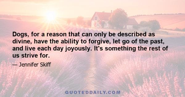 Dogs, for a reason that can only be described as divine, have the ability to forgive, let go of the past, and live each day joyously. It's something the rest of us strive for.