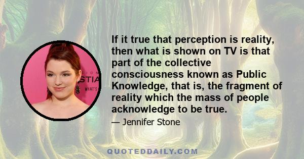 If it true that perception is reality, then what is shown on TV is that part of the collective consciousness known as Public Knowledge, that is, the fragment of reality which the mass of people acknowledge to be true.