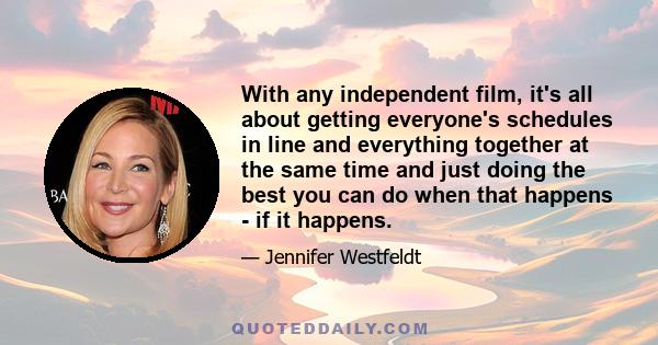 With any independent film, it's all about getting everyone's schedules in line and everything together at the same time and just doing the best you can do when that happens - if it happens.