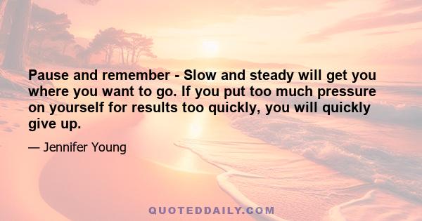 Pause and remember - Slow and steady will get you where you want to go. If you put too much pressure on yourself for results too quickly, you will quickly give up.