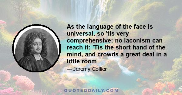 As the language of the face is universal, so 'tis very comprehensive; no laconism can reach it: 'Tis the short hand of the mind, and crowds a great deal in a little room