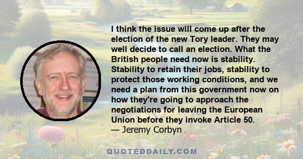 I think the issue will come up after the election of the new Tory leader. They may well decide to call an election. What the British people need now is stability. Stability to retain their jobs, stability to protect