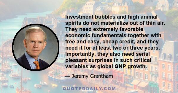 Investment bubbles and high animal spirits do not materialize out of thin air. They need extremely favorable economic fundamentals together with free and easy, cheap credit, and they need it for at least two or three