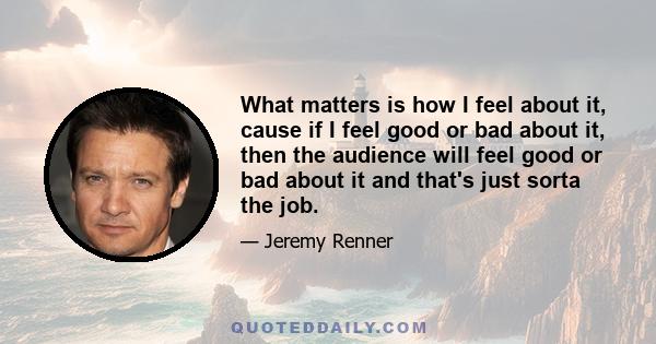 What matters is how I feel about it, cause if I feel good or bad about it, then the audience will feel good or bad about it and that's just sorta the job.