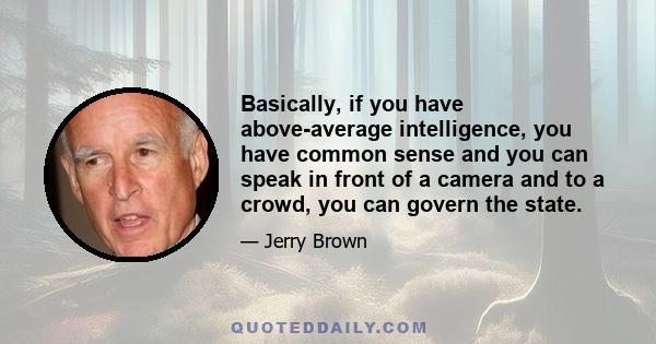 Basically, if you have above-average intelligence, you have common sense and you can speak in front of a camera and to a crowd, you can govern the state.