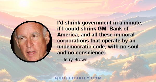 I'd shrink government in a minute, if I could shrink GM, Bank of America, and all these immoral corporations that operate by an undemocratic code, with no soul and no conscience.