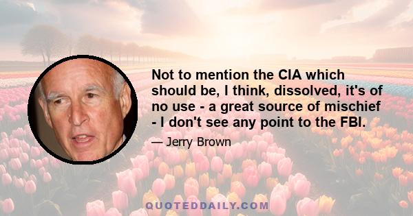 Not to mention the CIA which should be, I think, dissolved, it's of no use - a great source of mischief - I don't see any point to the FBI.