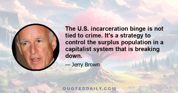 The U.S. incarceration binge is not tied to crime. It's a strategy to control the surplus population in a capitalist system that is breaking down.