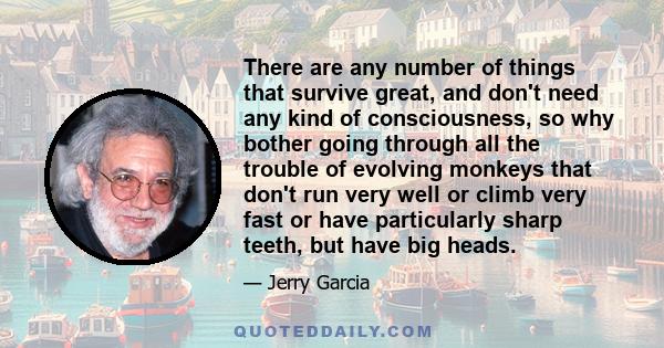 There are any number of things that survive great, and don't need any kind of consciousness, so why bother going through all the trouble of evolving monkeys that don't run very well or climb very fast or have