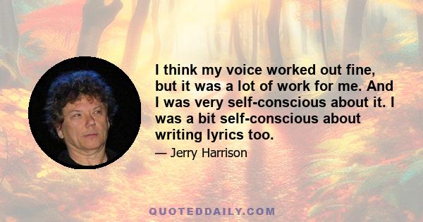 I think my voice worked out fine, but it was a lot of work for me. And I was very self-conscious about it. I was a bit self-conscious about writing lyrics too.