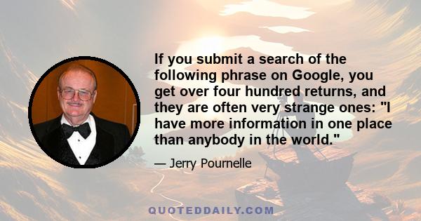 If you submit a search of the following phrase on Google, you get over four hundred returns, and they are often very strange ones: I have more information in one place than anybody in the world.