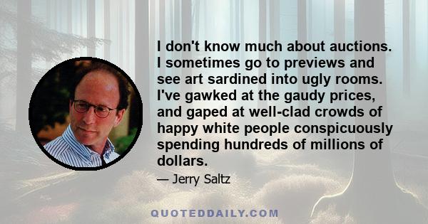 I don't know much about auctions. I sometimes go to previews and see art sardined into ugly rooms. I've gawked at the gaudy prices, and gaped at well-clad crowds of happy white people conspicuously spending hundreds of