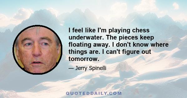 I feel like I'm playing chess underwater. The pieces keep floating away. I don't know where things are. I can't figure out tomorrow.