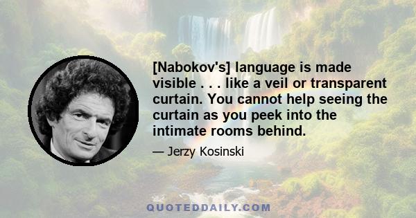 [Nabokov's] language is made visible . . . like a veil or transparent curtain. You cannot help seeing the curtain as you peek into the intimate rooms behind.